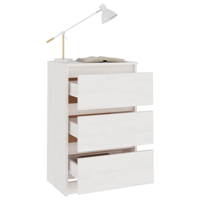 vidaXL - Nachtkastje - 40x29,5x64 - cm - massief - grenenhout - wit