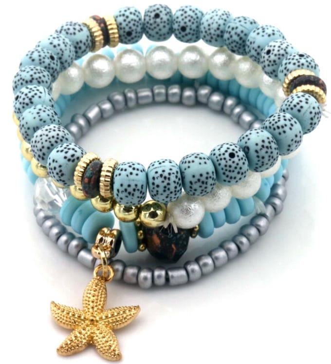 Armbanden set Glaskralen- Zeester - Blauw