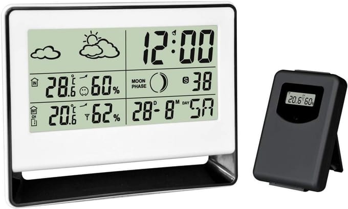 Weerstation met draadloze buitensensor voor binnentemperatuur en buitentemperatuur