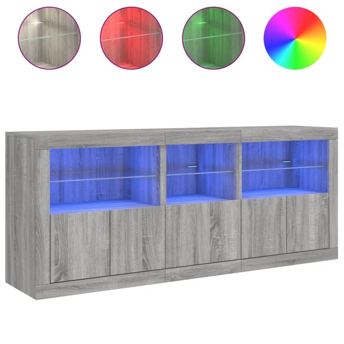 vidaXL - Dressoir - met - LED-verlichting - 162x37x67 - cm - grijs - sonoma