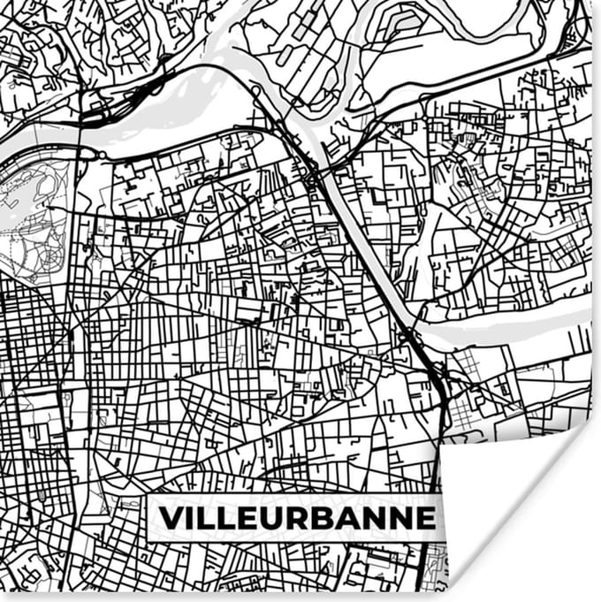 Poster Frankrijk Villeurbanne - Stadskaart - Plattegrond - Kaart - Zwart wit - 50x50 cm