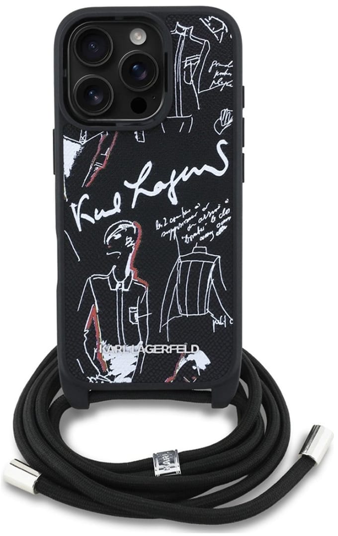 Karl Lagerfeld Crossbody Grained Pattern & Logo Case for iPhone 16 Pro Max - Black