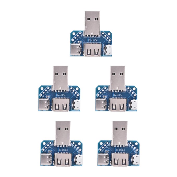 5 Stuks USB Adapterplaatje Mannelijke USB naar Vrouwelijke TypeC 4-pins 2.54mm Transferbord
