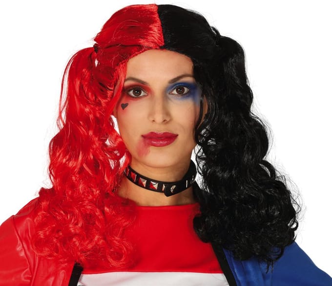 Harley pruik rood zwart.
