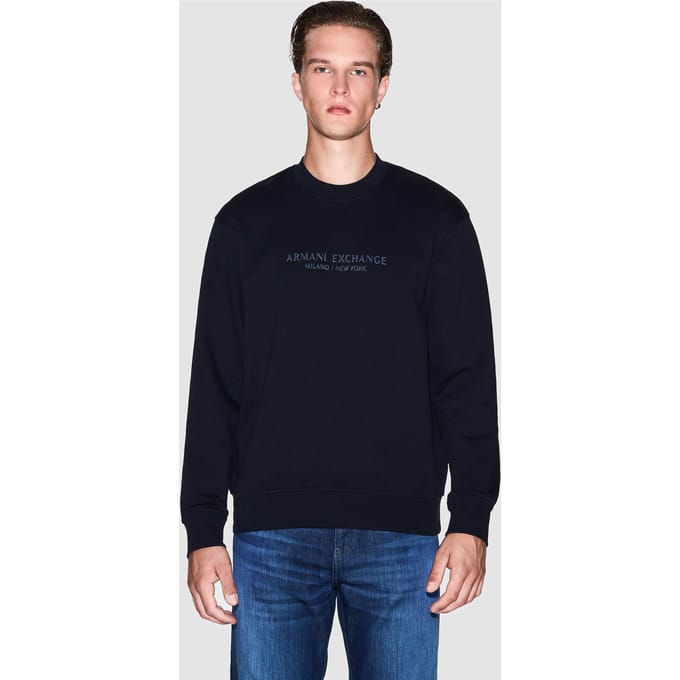 Printed Long Sleeve Round Neck Sweatshirt - Blue
