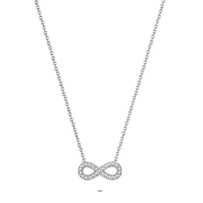 Twice As Nice Halsketting in edelstaal, infinity, steentjes 40cm+5cm