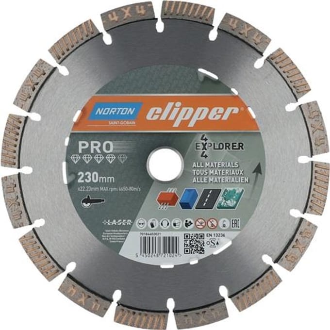 NORTON CLIPPER Diamantdoorslijpschijf 4x4 Explorer D.230mm Boring...