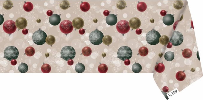 Raved Tafelzeil – 140 cm x 100 cm – Kerstballen Beige – PVC – Afwasbaar