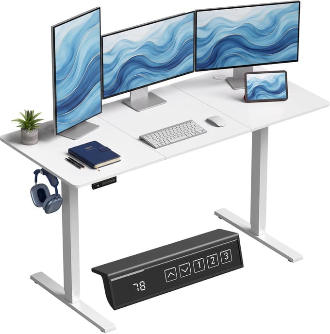 Elektrisch zit-sta bureau - In hoogte verstelbaar - Thuiswerkplek - 140x60 cm - Wit