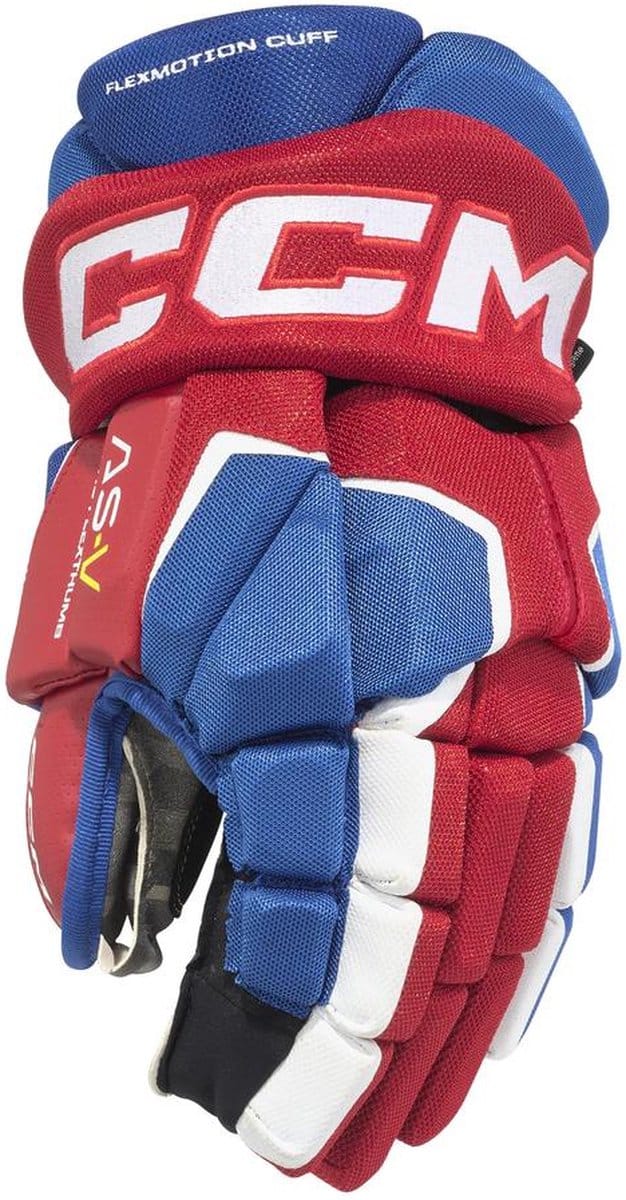 CCM - AS-V - IJshockeyhandschoenen - Kinderen - Royal - Rood - Wit - 12