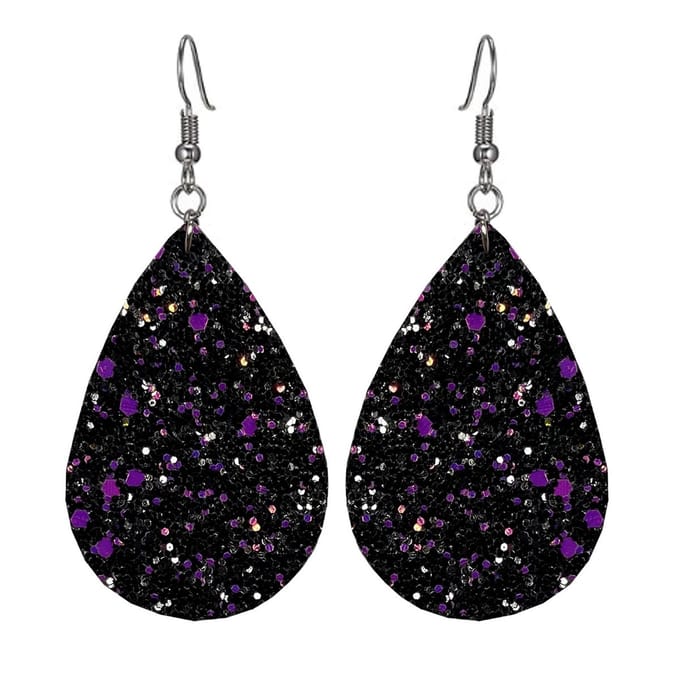 Fako Bijoux® - Oorbellen - Druppel - Glitter - Kunstleer - Zwart