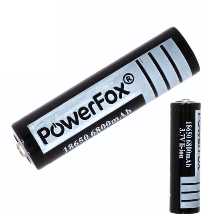 PowerFox® 1x 18650 Lithium batterij 3,7V 6800mAh oplaadbare batterij zwart