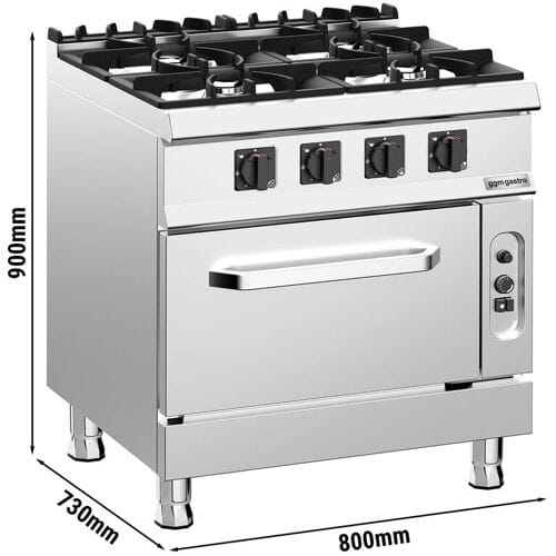 GGM Gastro Gasherd - 32 kW - 4 Brenner - inkl. Gasbackofen Statisch - 6 kW