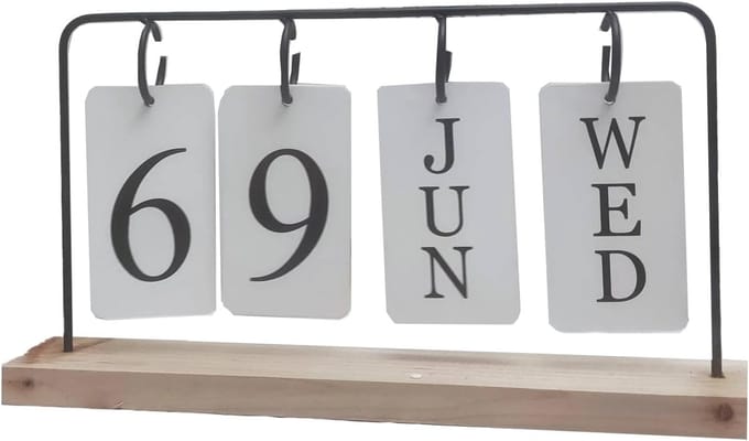 Eeuwigdurende Kalender - Bureau Decoratie - Datum Bijhouden - Hout Metaal Combinatie - 29 x 16 cm - Zwart