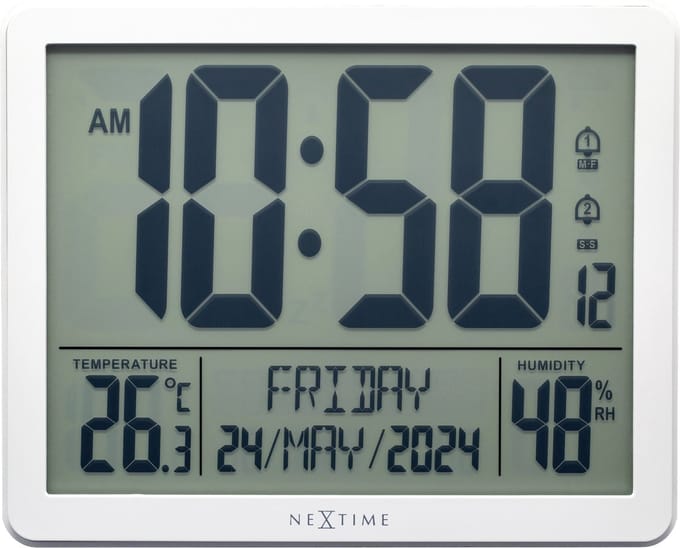 Digitale Tafel-/Wandklok 17,3x14x2,7 cm - RCC - Weerstation - Temperatuur - Wit - ABS - NeXtime Oneforall