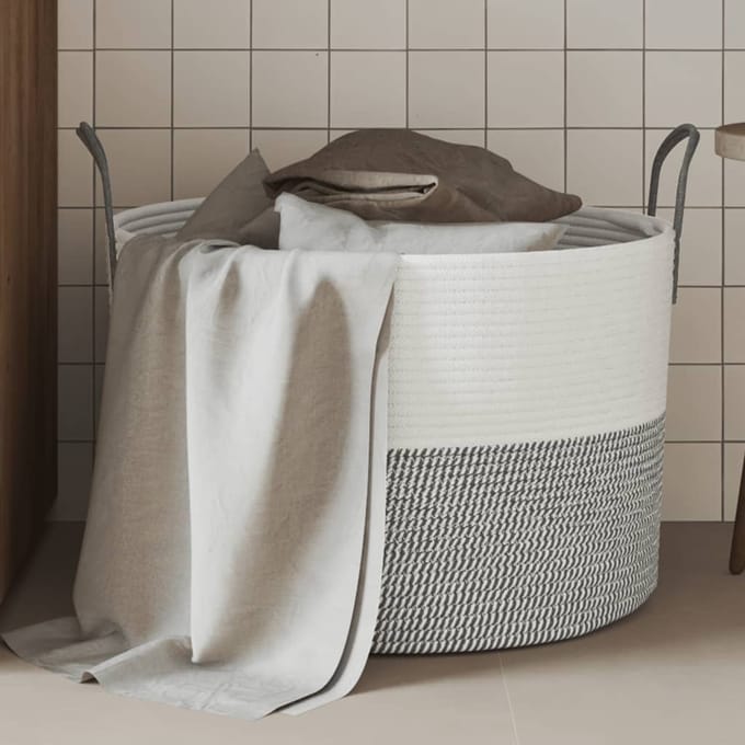 vidaXL - Opbergmand - Ø - 51x33 - cm - katoen - grijs - en - wit