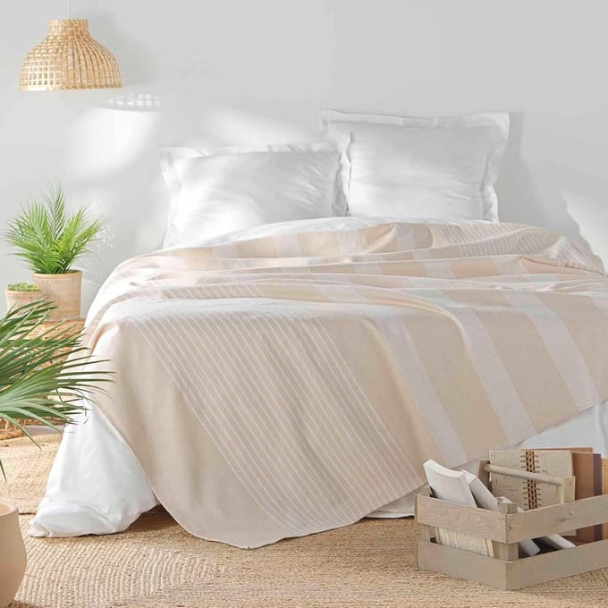 Famanu - Sprei (240 x 260 cm) Adele naturel, geweven katoen en polyester