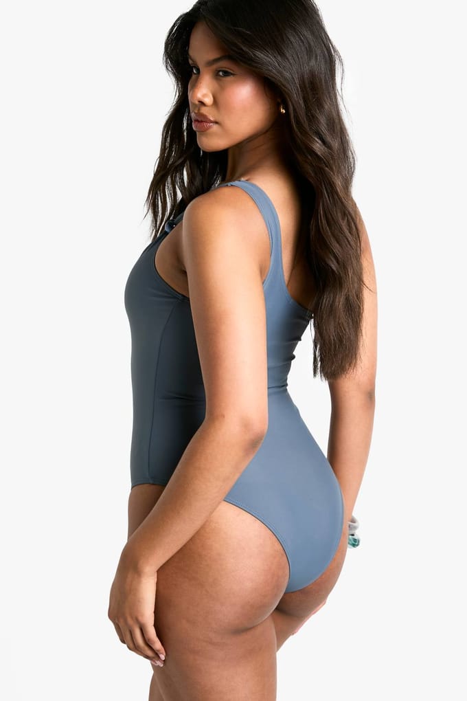 boohoo Dames Badpak met kralen op een schouder | Leisteen | Maat: 36