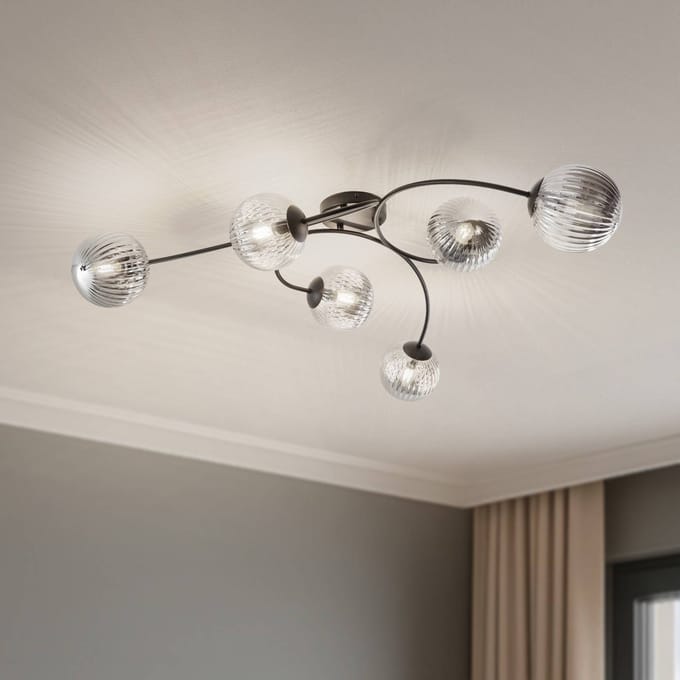 EMIBIG LIGHTING Vibra plafondlamp, rookgrijs/zwart, lengte 97 cm, 6-lamps.