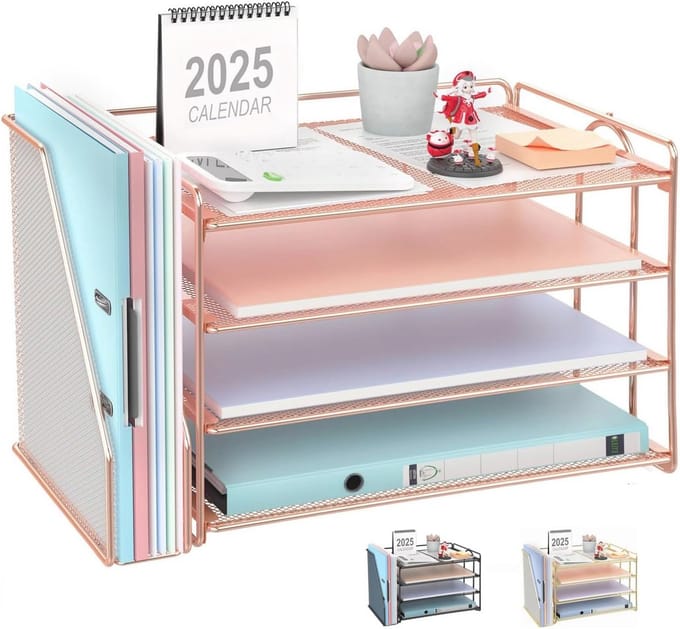4-laags bureau organizer met tijdschriftenhouder en accessoires voor een opgeruimd bureau
