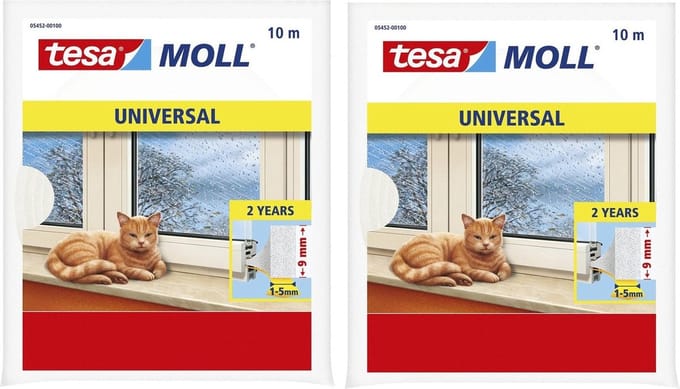 Tesa Tochtstrip universeel - 4x pakjes - zelfklevend - wit - 10 mtr x 9 mm - Tochtstroken