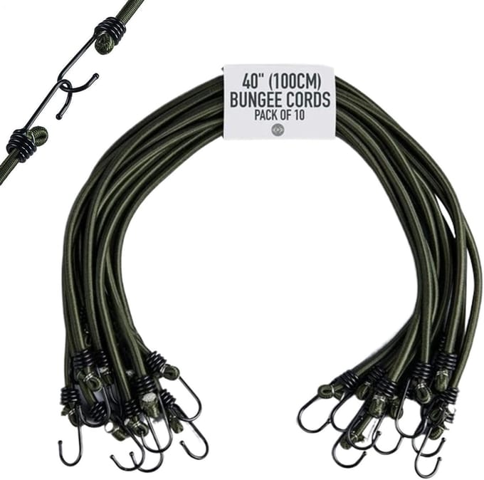 Spanbanden Set - Elastische Touwen - Lading Zekeren - Dubbele Haken - 100 cm 10 Stuks - Leger Groen