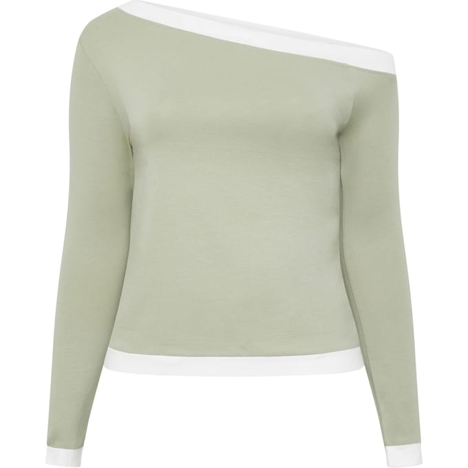 Limited Collection Saliegroen Contrasterende Top Met Blote Schouders Size 48