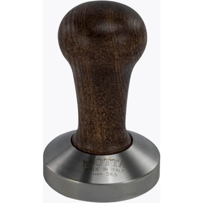 Motta Tamper | RVS met Bruin Houten Handvat | Stamper voor Espresso | Platte Basis voor Pistonmachine | 49 mm