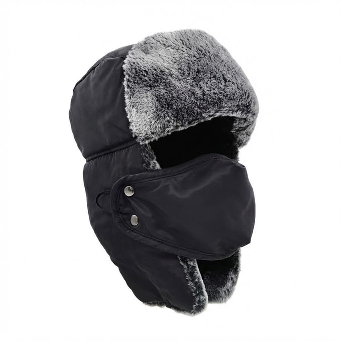 Somstyle Pilotenmuts - Russische Muts - Pluche Wintermuts Dames & Heren - Ushanka - Zwart / Grijs