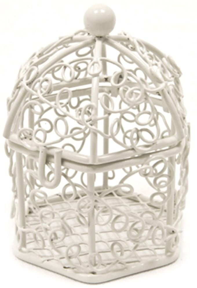 HOBI - Mini witte metalen vogelkooi 5,5 x 4,5 cm voor suikerbonen