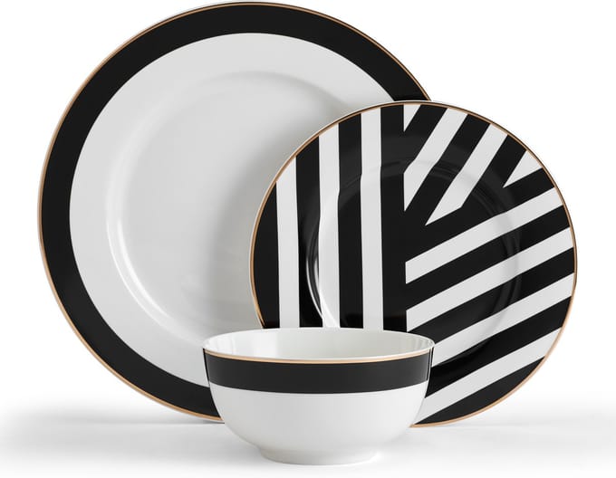 Mikasa - serviesset - Luxe Deco - China - Zwart Wit Goud - 12-Delig