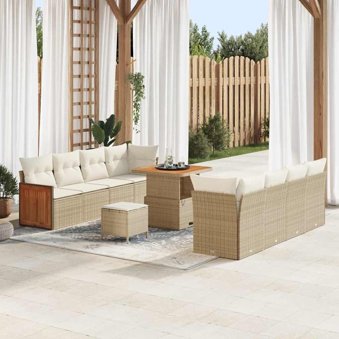 vidaXL - Tuinbank - Set - 10-zits - Beige - en - Crème - poly - rattan