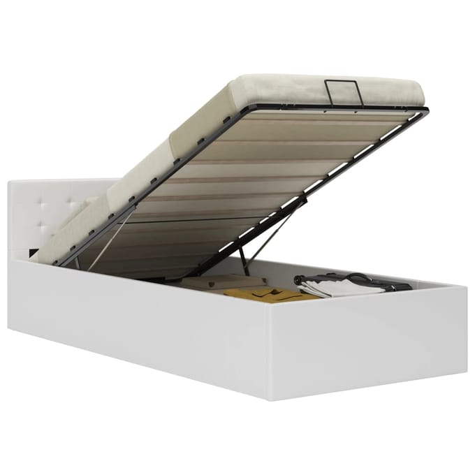 vidaXL - Bedframe - met - opslag - hydraulisch - kunstleer - wit - 100x200 - cm