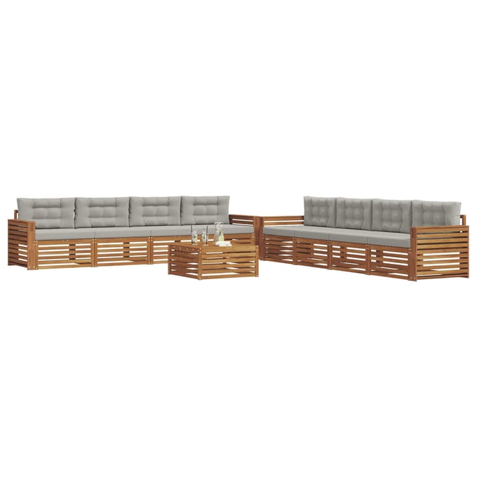 vidaXL - Buiten - bank - set - 9 - st - Naturel - en - lichtgrijs