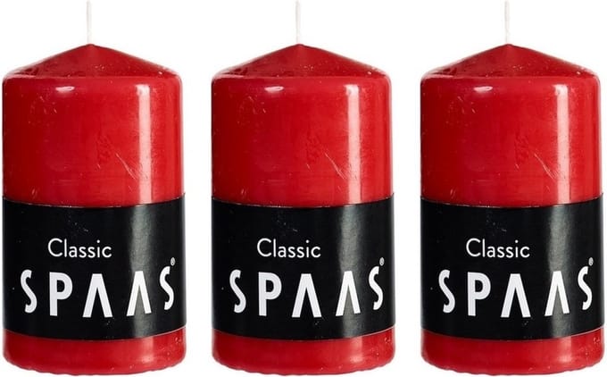 Cilinderkaars/stompkaars - rood - 3x - 6 x 10 cm - 25 branduren - horeca kaarsen