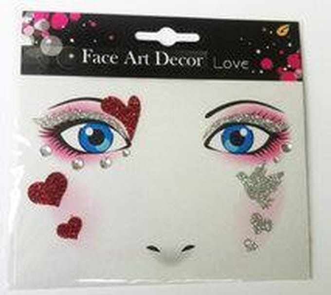 PartyXplosion Face Art Glitter Sticker / Gezicht Tattoo Love - Carnaval - Valentijn