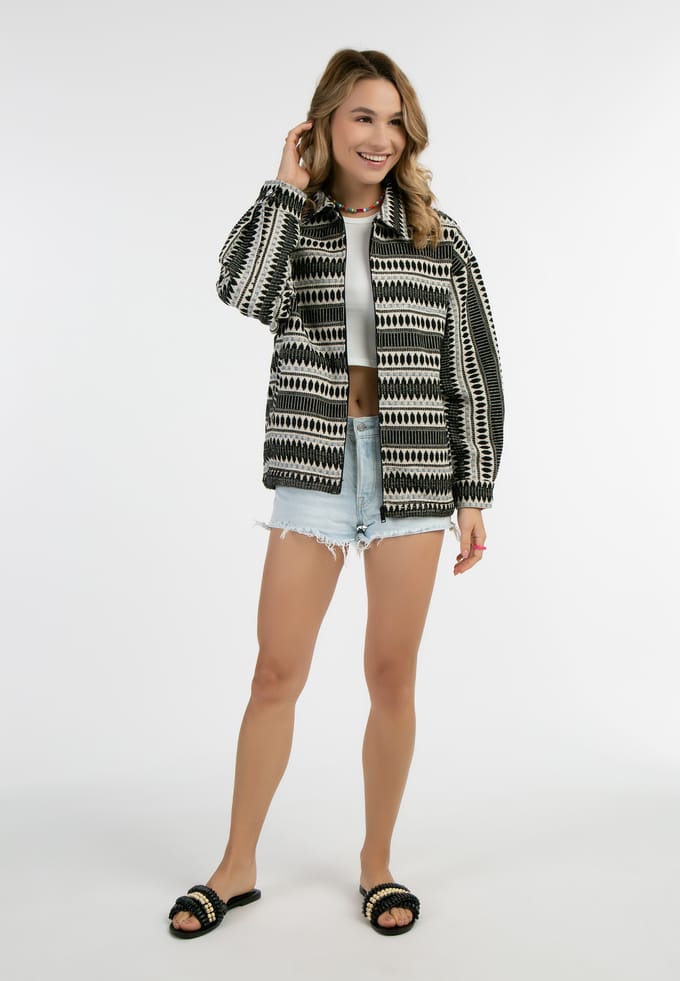 IZIA Oversized blouson Dames zwart en wit