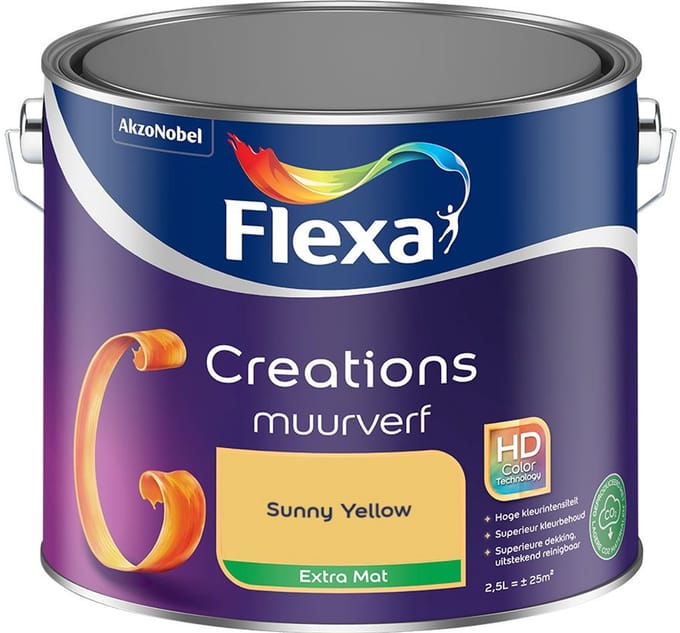Flexa - Creations Muurverf Extra Mat - Sunny Yellow - Mengverf - 2,5 L