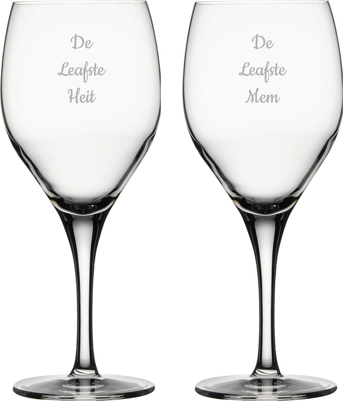Gegraveerde witte wijnglas 34cl De Leafste Mem-De Leafste Heit