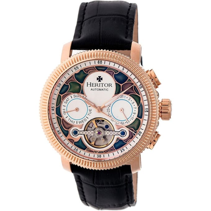 Heritor Automatic Aura herenhorloge met half skelet en lederen band