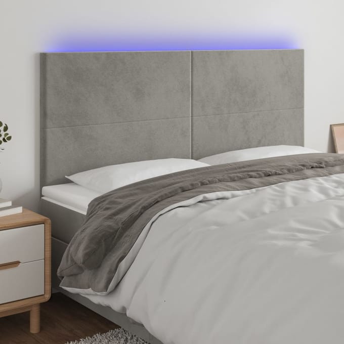 vidaXL - Hoofdbord - LED - 200x5x118/128 - cm - fluweel - lichtgrijs