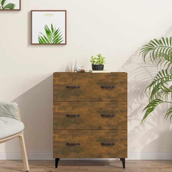 vidaXL - Dressoir - 69,5x34x90 - cm - bewerkt - hout - gerookt - eikenkleurig