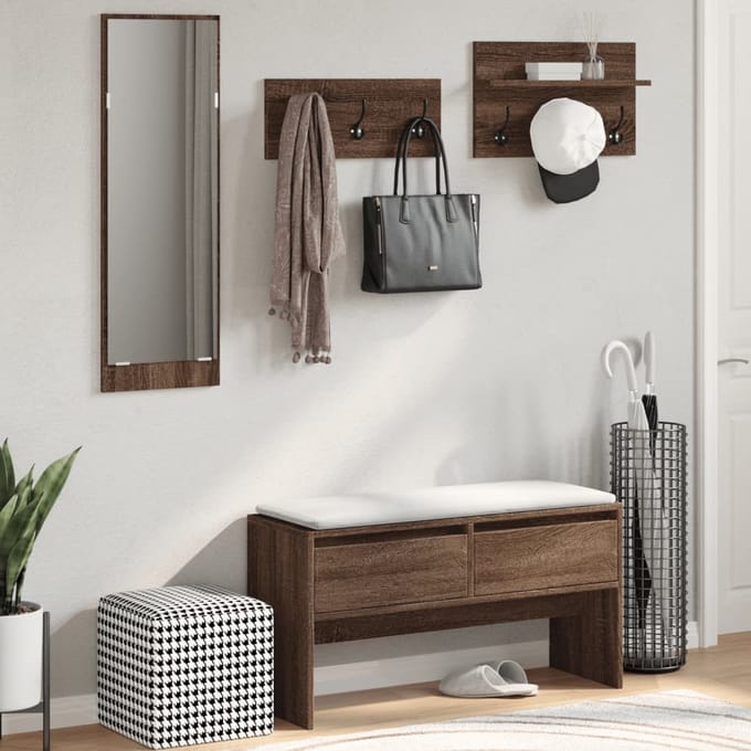 vidaXL - 4-delige - Garderobe - set - bewerkt - hout - bruin - eikenkleurig