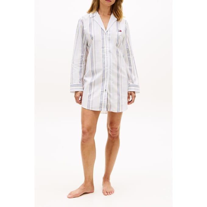 Tommy Hilfiger Ls Poplin Nightdress Keepsake Blue Multi Stripe Größe: S | Bademäntel Outlet | Damen | Blau