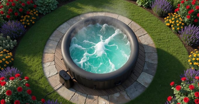 Spa Portable Inflatable Whirlpool for 4 Persons, Spa, Black-Mobili Bella