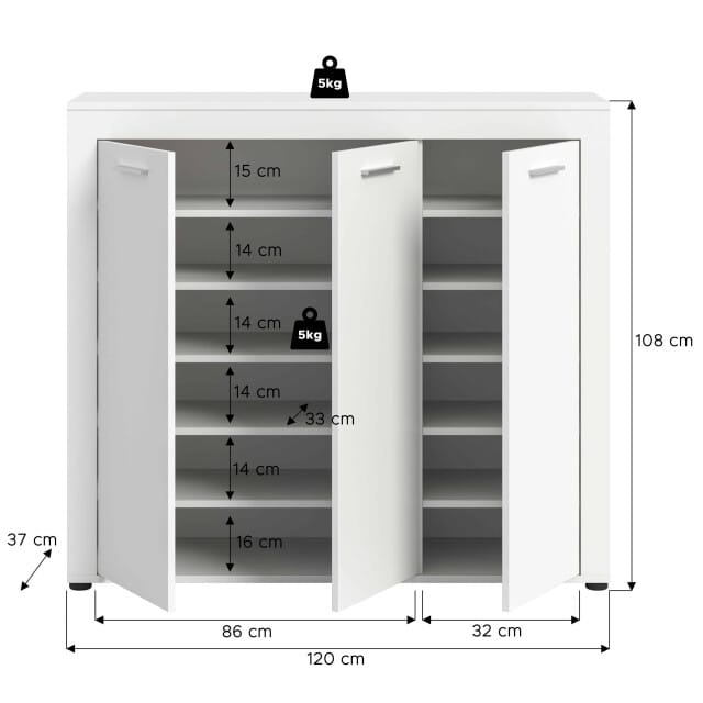 Jam garderobekast schoenenkast wit melamine - 37x120x108cm