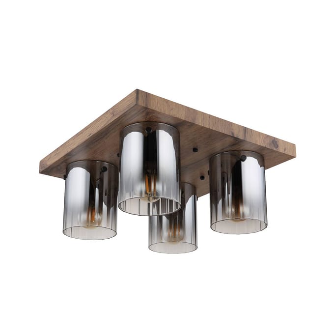 Globo Plafondlamp Underwood, lengte 41 cm, bruin/rookgrijs, MDF
