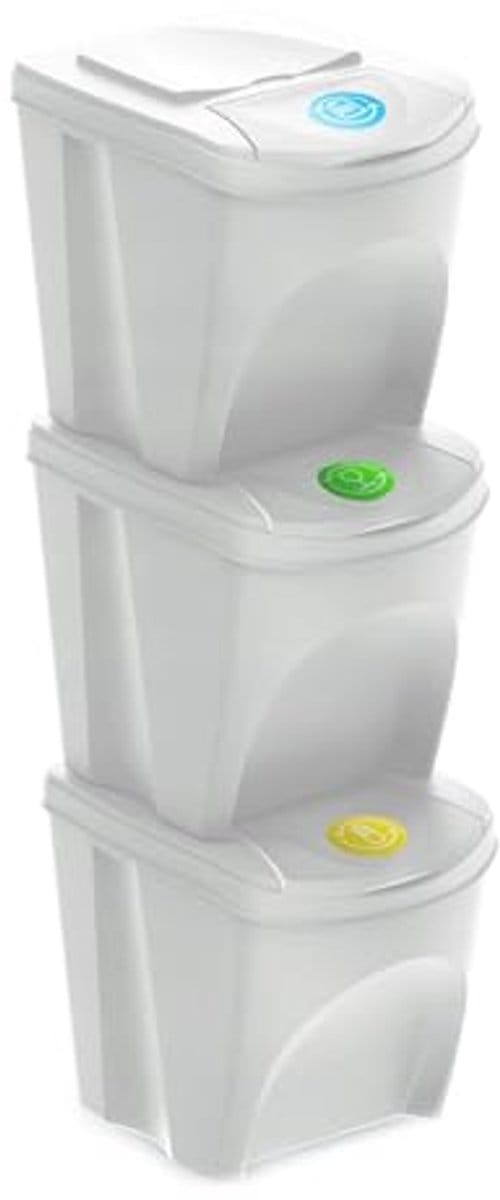 Set van 3 gerecyclede vuilnisemmers 25L - Efficiënte afvalscheiding thuis