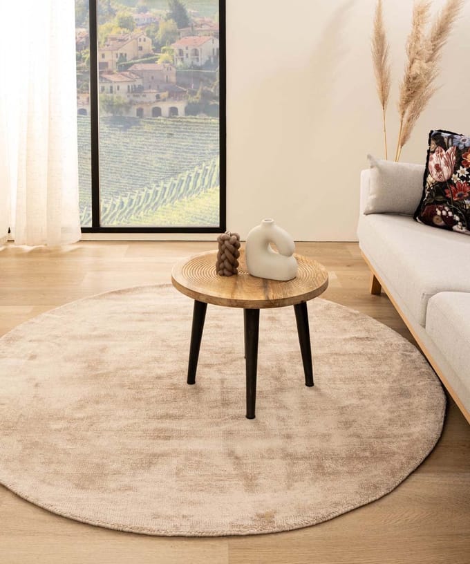Viscose vloerkleed rond - Glamour beige 200