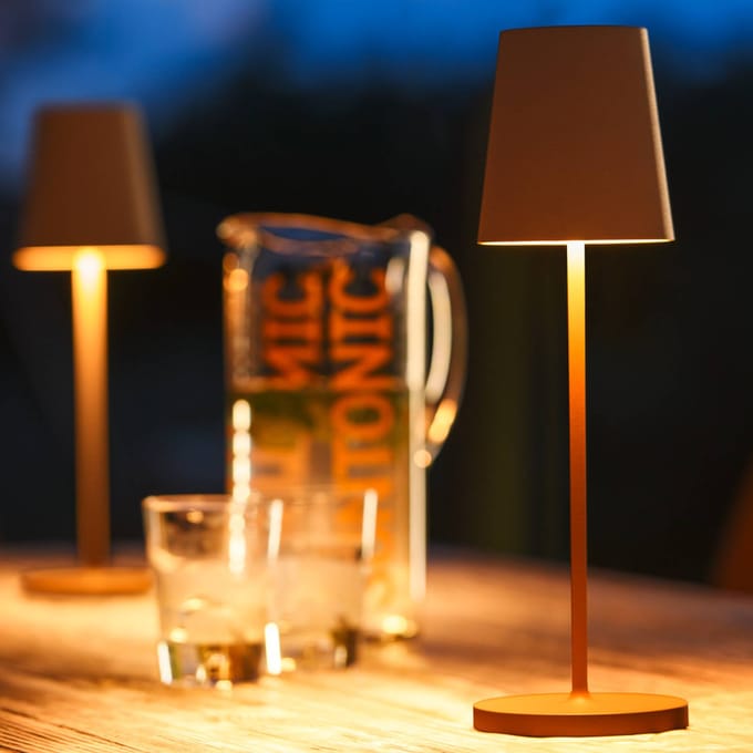 SLV LED-acculamp Vinolina Two, roestkleurig, aluminium, Ø 11 cm
